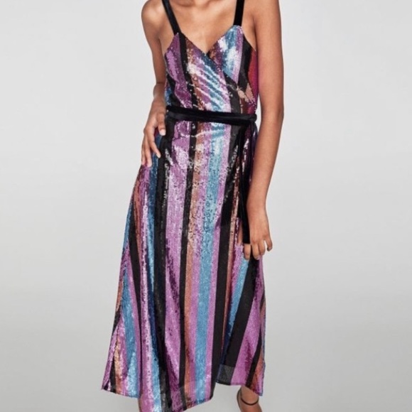 zara sequin wrap dress